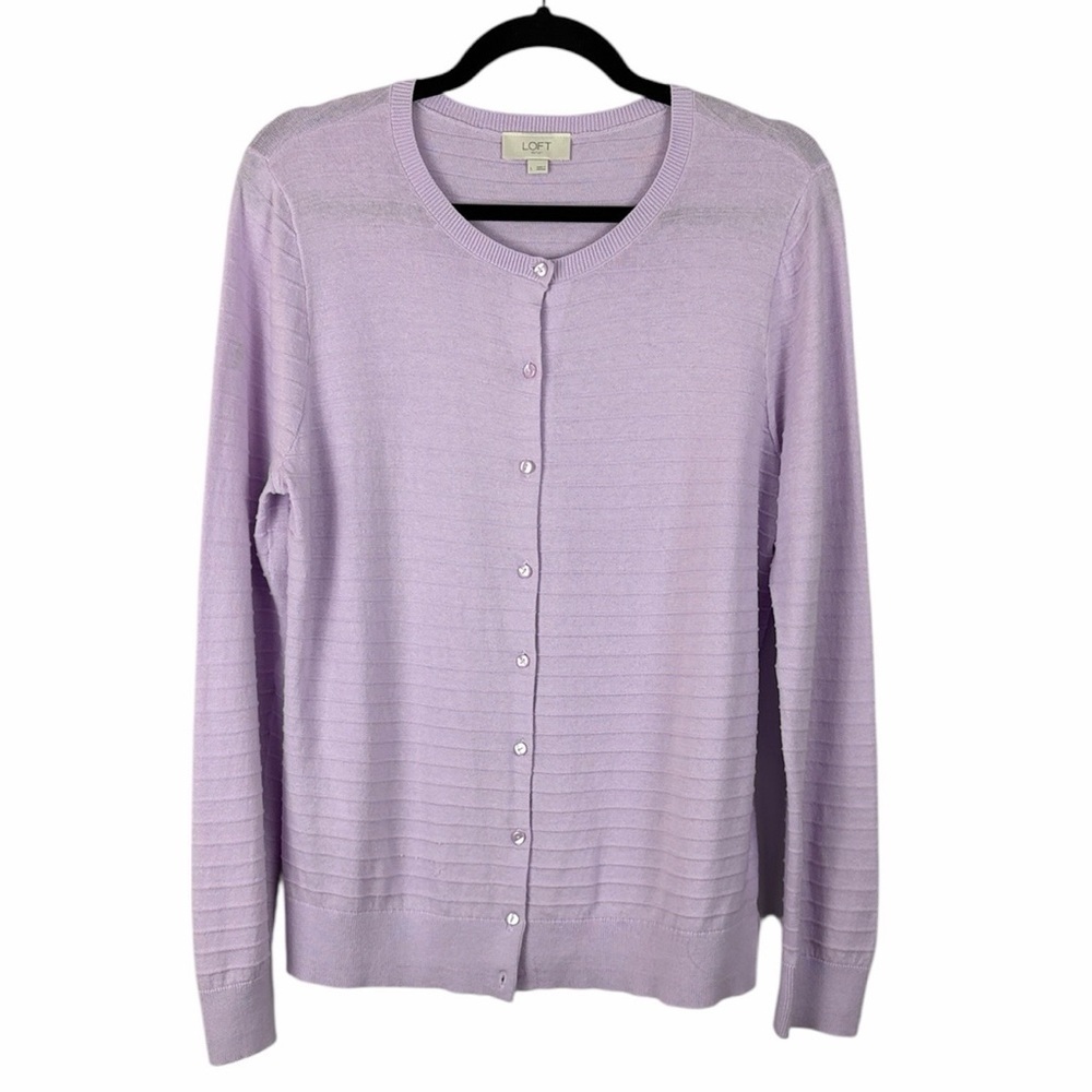 LOFT Outlet Lavender Button Front Cardigan 100% Cotton Size Large Classic Preppy